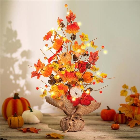Fall Decorations for Home Table: 19.7 Inch Faux Tree with Timer 30 LED - Picture 1 of 7